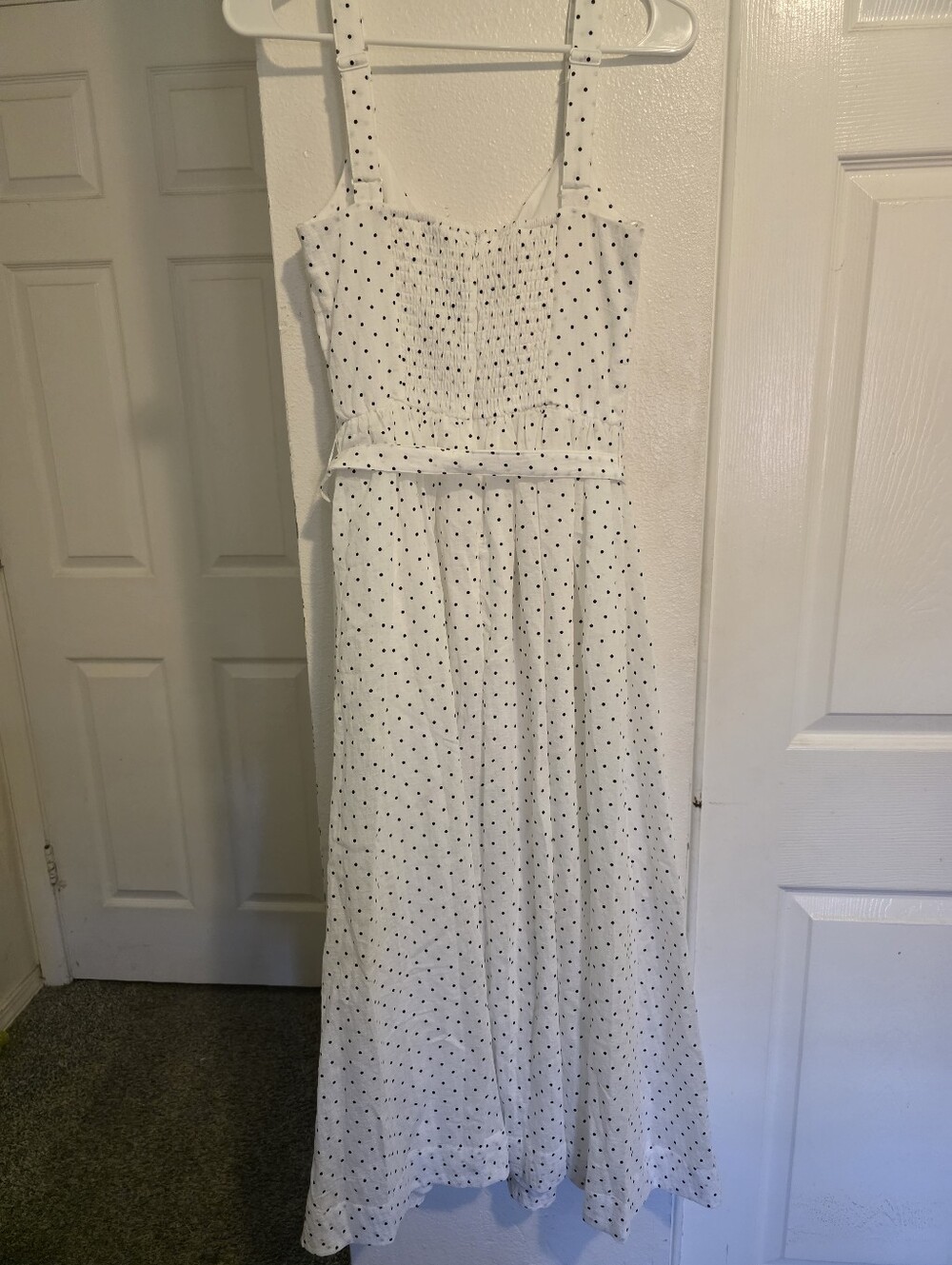 Miss Avenue White Midi Dress with Black Polka Dots